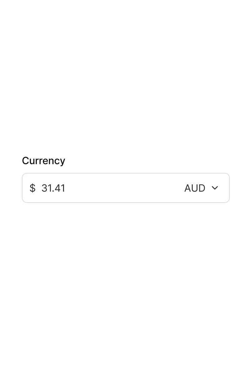 A currency picker from the Kinde UI